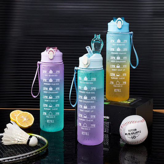 Heat Resistant Sports Water Bottle with Gradient Design and Graduated Straw