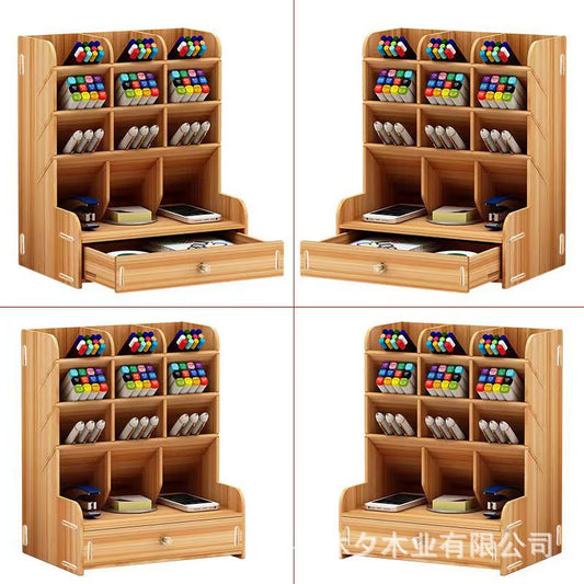 Wooden desktop stationery organiser